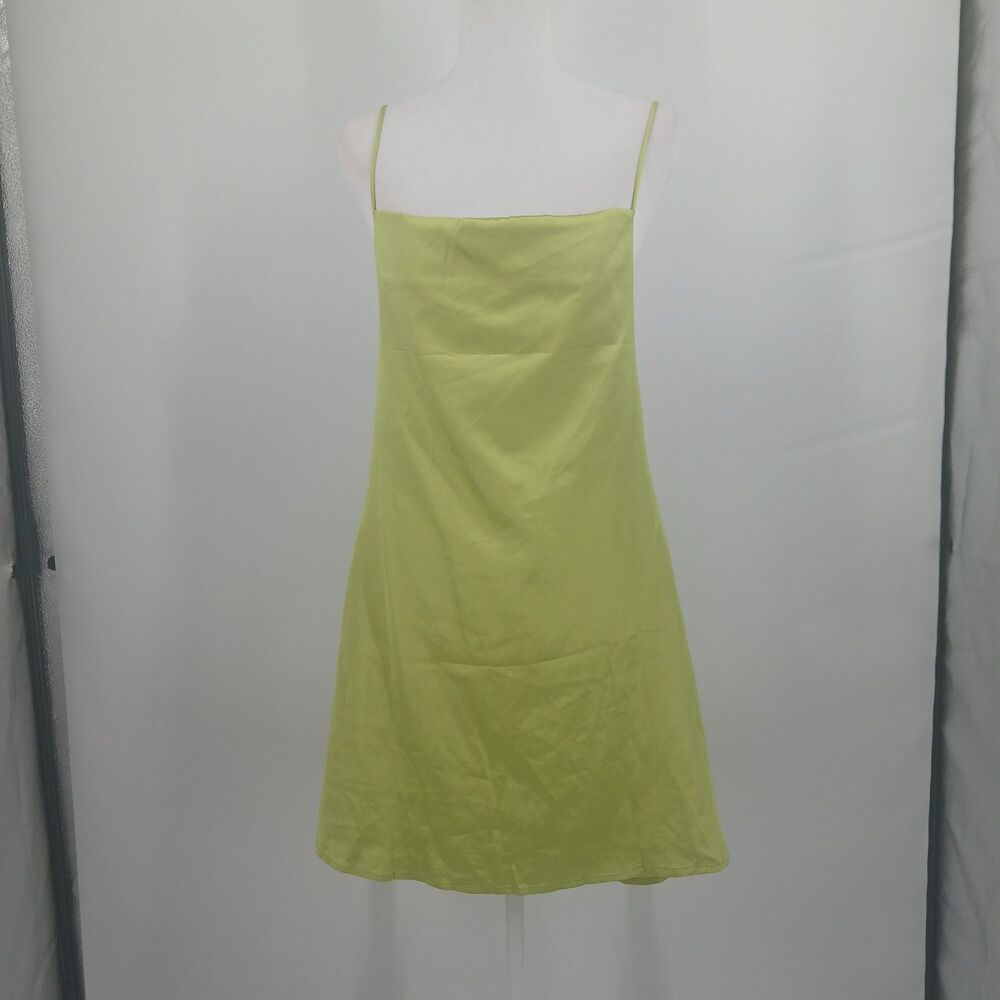 Satin Mini Dress Women's Large Green Fairycore Summer Aesthetic